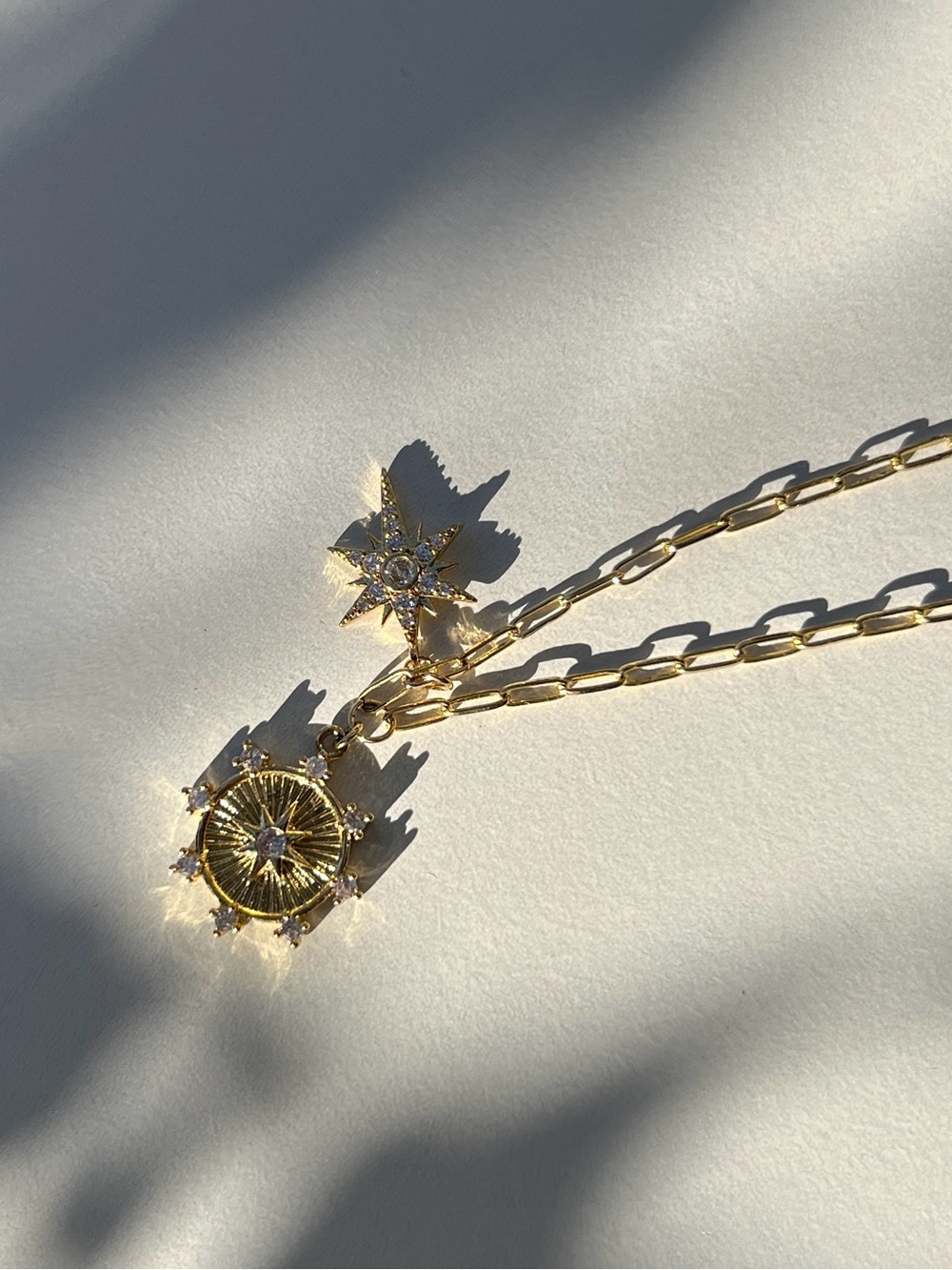 Jennifer Miller Starburst Charm Paper Clip Chain Necklace 14k Gold Plated